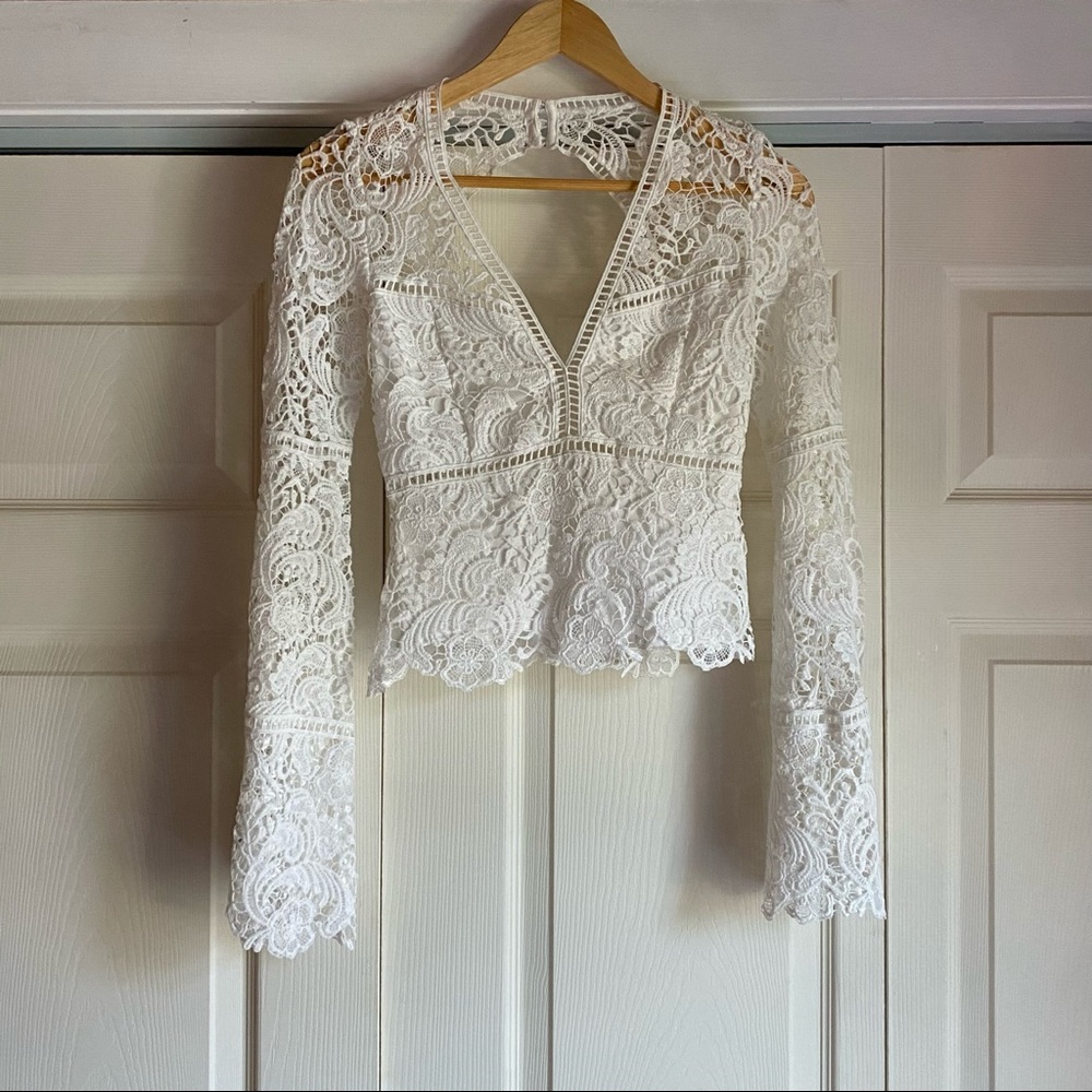 Bell sleeves open back lace blouse top